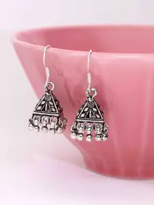 KAI JEWEL Rhodium Plated 92.5 Sterling Silver Dome Shaped Oxidised  Jhumkas