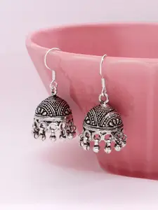 KAI JEWEL Rhodium Plated 92.5 Sterling Silver Dome Shaped Oxidised Jhumkas
