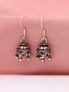 KAI JEWEL 92.5 Sterling Silver Rhodium-Plated Dome Shaped Oxidised Jhumkas