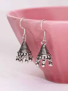 KAI JEWEL Rhodium Plated 92.5 Sterling Silver Dome Shaped Oxidised Jhumkas