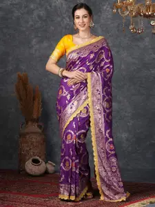 Satrani Ethnic Motifs Woven Design Zari Banarasi Saree