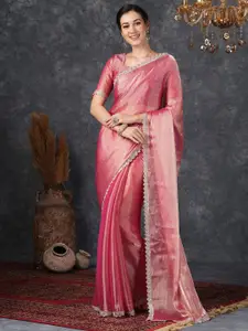 Satrani Ethnic Motifs Beads and Stones Pure Chiffon Saree