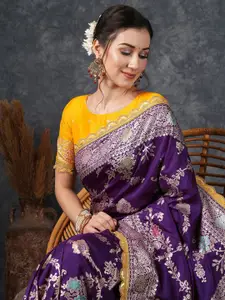 Satrani Ethnic Motifs Woven Design Zari Banarasi Saree