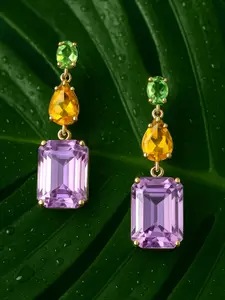 Rubans Voguish Gold-Plated Stone Studded Geometric Drop Earrings