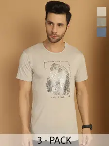 MACK JONNEY Men Pack Of 3 Typography Printed Round Neck Cotton T-shirts