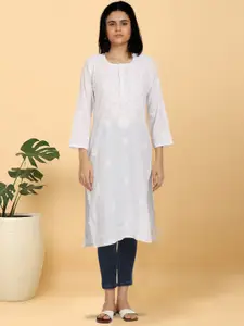 PARAMOUNT CHIKAN Floral Embroidered Lucknowi Chikankari Cotton Straight Kurta