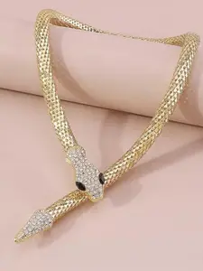 VIEN Gold-Plated Stainless Steel Rhinestone Necklace