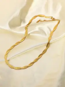 VIEN Gold-Plated Stainless Steel Twisted Herringbone Flat Snake Necklace