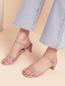 DressBerry Women Textured PU Open Toe Backstrap Block Sandals Heels