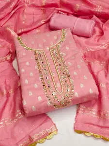 KIMISHA Floral Woven Design Beads and Stones Unstitched Dress Material