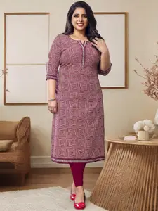 Jevi Prints Plus Size Geometric Printed Cotton Straight Kurta