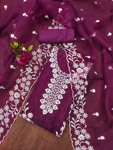 KIMISHA Floral Embroidered Organza Unstitched Dress Material