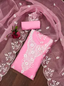 KIMISHA Floral Embroidered Organza Unstitched Dress Material