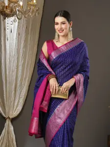 Saree mall Checked Zari Taant Sarees