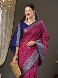 Saree mall Checked Zari Taant Sarees
