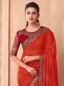 Saree mall Embellished Sequinned Striped Poly Georgette Saree