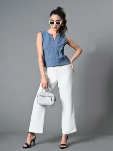 The Roadster Life Co. Women Self Design Keyhole Neck Polyester Top