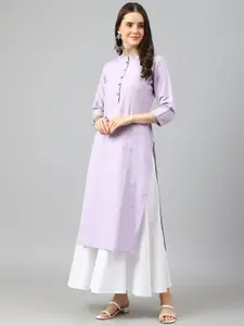 KALINI Striped Mandarin Collar Jacquard Cotton Straight Kurta