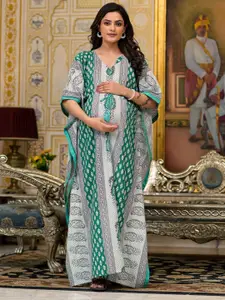 Aujjessa Ethnic Motifs Print Flared Sleeve Maternity Kaftan Maxi Dress