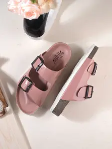 Roadster Open Toe Flats with Buckles