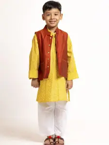 Sangria Boys Mandarin Collar Printed Pure Cotton Straight Kurta Set