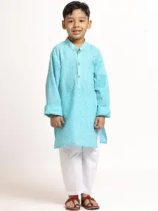 Sangria Boys Mandarin Collar Printed Straight Kurta With Pyjama Set