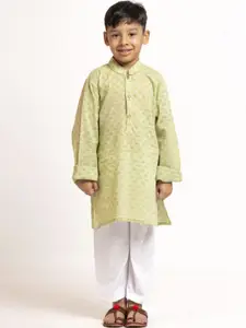 Sangria Boys Floral Printed Mandarin Collar Pure Cotton Straight Kurta With Pyjama Set
