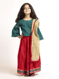 Sangria Red Girls Embellished Sequinned Ready to Wear Lehenga Choli With Dupatta