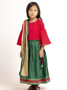 Sangria Red Girls Embellished Sequinned Ready to Wear Lehenga Choli With Dupatta