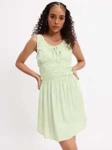 DressBerry Tie-Up Detailed Smocked Fit and Flare Dress