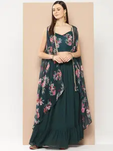 Purple State Printed Crop Top & Skirt With Shrug