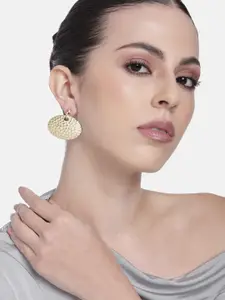 Estele Gold Plated Elegant Elliptical Designer Beaten Gold Earrings