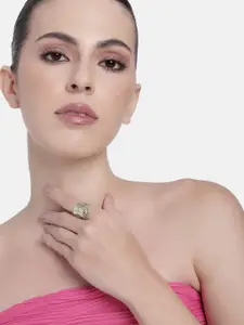 Estele Women Gold Plated Trendy Semi Circular Beaten Adjustable Finger Ring