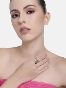 Estele Women Gold Plated Rectangular Textured Finger Ring