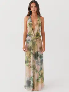 MIAKEE Amalfi Abstract Printed Halter Neck Top With Maxi Skirt