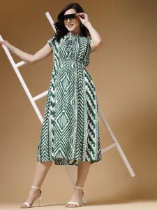 Indibelle Printed Mock Neck A-Line Midi Dress