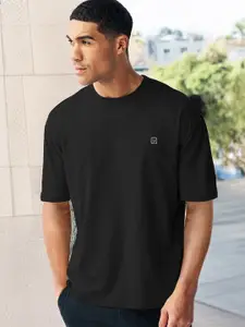 Urbano Fashion Men's Jet Solid Round Neck Oversized Half Sleeve Cotton T-Shirt