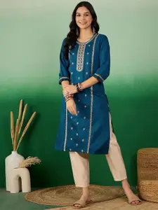 Sangria Ethnic Motif Embroidered A-Line Kurta