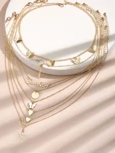 Jewels Galaxy Set Of 8 Gold-Plated Stone Studded Brass Layered Necklace