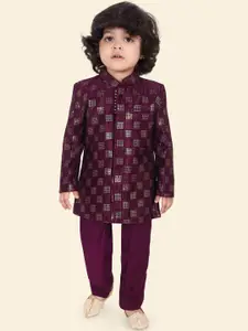 Ethniks Neu-Ron Boys Embroidered Mandarin Collar Sequinned Silk Chiffon Kurta with Pyjamas