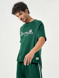 Styli Men Premium Varsity Oversized Raglan Badge T Shirt & Wide Leg Jogger Co Ords