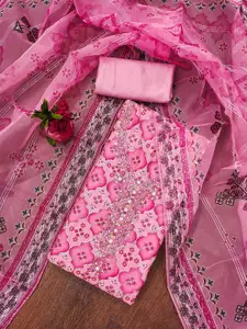 KIMISHA Floral Printed Sequinned Organza Unstitched Dress Material