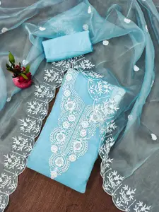 KIMISHA Floral Embroidered Thread Work Organza Unstitched Dress Material