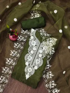 KIMISHA Floral Embroidered Thread Work Organza Unstitched Dress Material