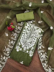 KIMISHA Floral Embroidered Organza Unstitched Dress Material