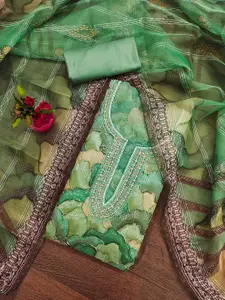 KIMISHA Abstract Printed Sequinned Organza Unstitched Dress Material