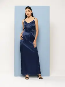 Chemistry Satin Finish Strappy Slit-Detail Sheath Maxi Dress