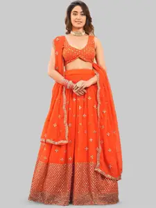 KALINI Embroidered Mirror Work Semi-Stitched Lehenga & Unstitched Blouse With Dupatta