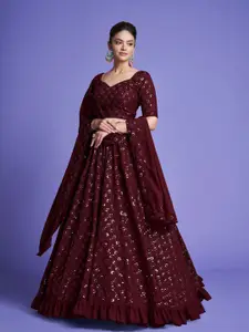 KALINI Embroidered Sequinned Semi-Stitched Lehenga & Unstitched Blouse With Dupatta