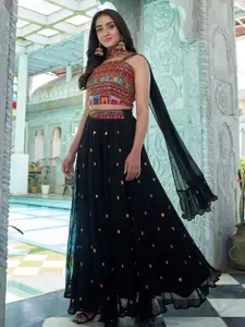 KALINI Embroidered Thread Work Semi-Stitched Lehenga & Unstitched Blouse With Dupatta